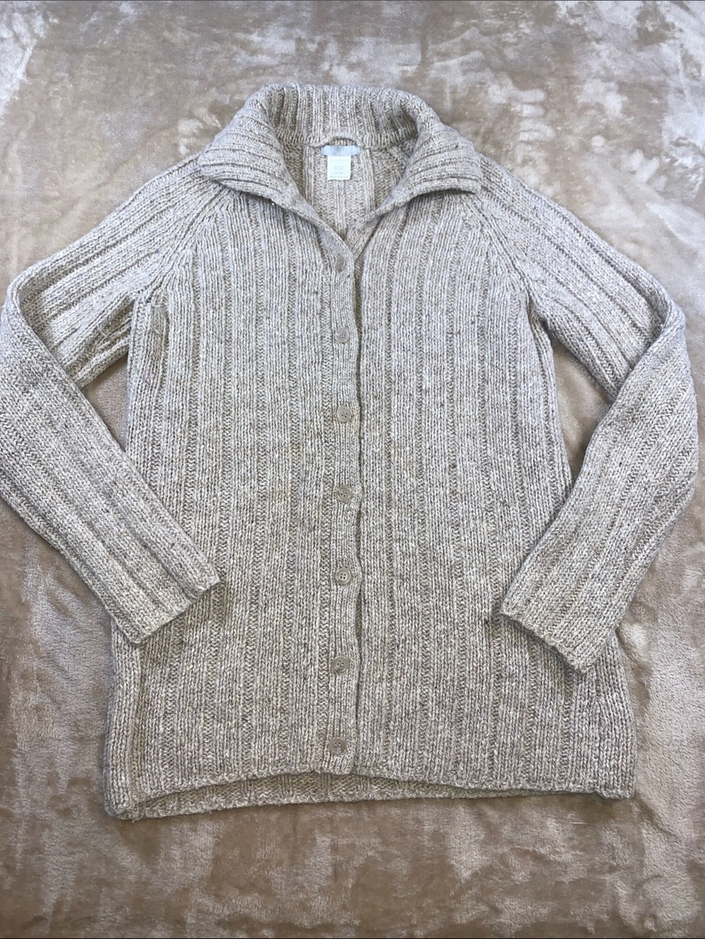 J. Crew wool blend Neutral Ribbed Button-Up Cardigan - Taupe